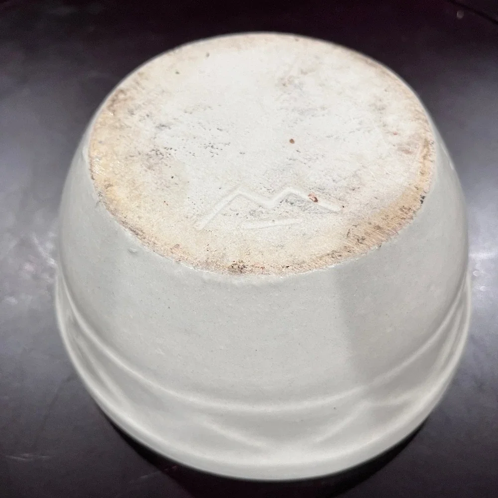 Vintage Cream Ceramic Bowl Rustic Farmhouse Decor Embossed Design 6 inch